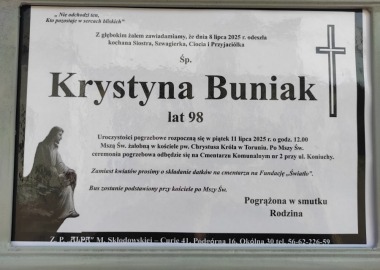 ODESZŁA KRYSTYNA BUNIAK